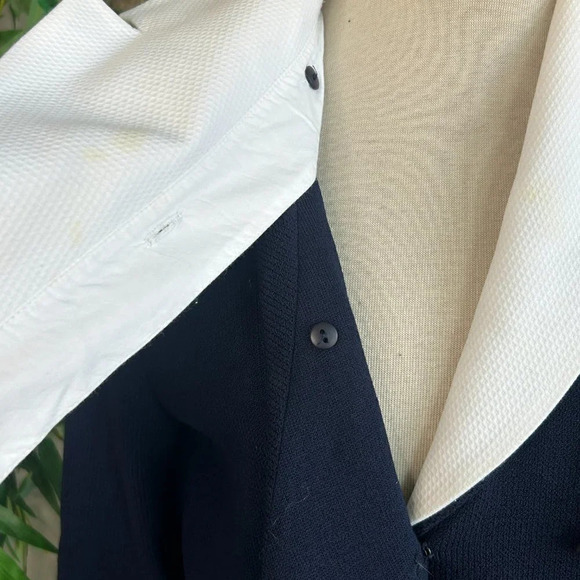 St. John Collection Navy Blue Santana Knit Nautical White Collar Skirt Suit - Picture 6 of 11
